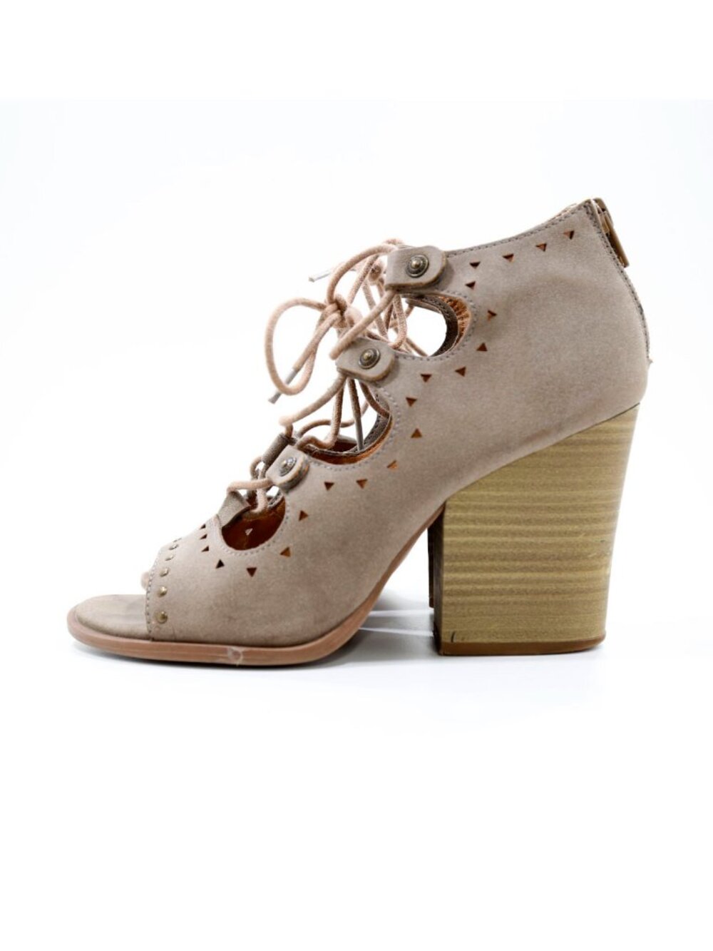 BKE Buckle Siren Taupe Brown Faux-Leather 3.5" Block Heel Cutout Sandals - 7
